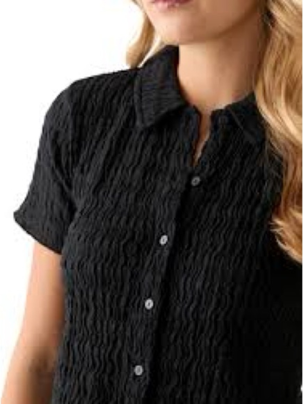Muse Black Short-Sleeve Textured Button-Down Shirt